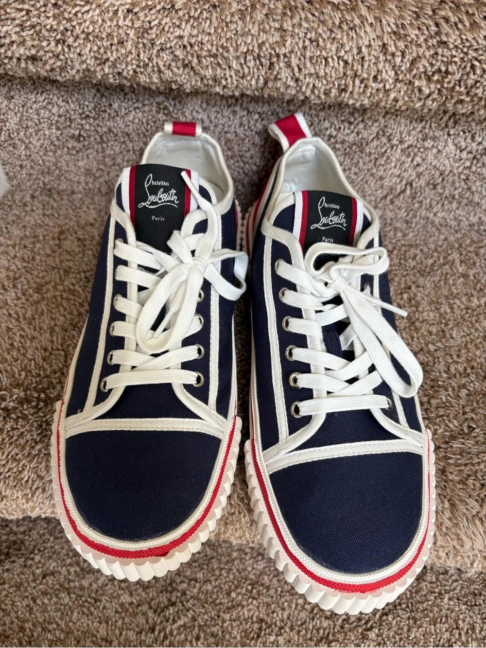 Christian Louboutin Gaby Men’s Navy and Red Canvas Lace up Sneakers